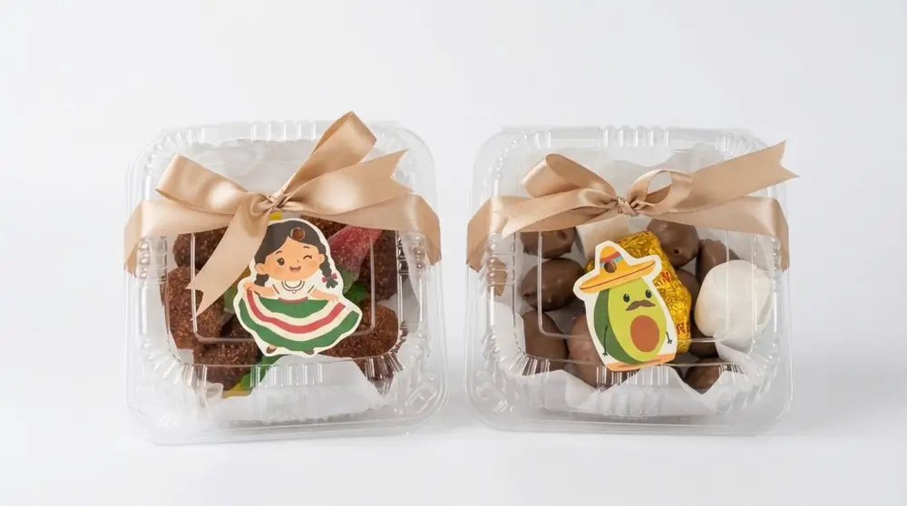 Cajitas de dulces enchilados y cubiertos de chocolate